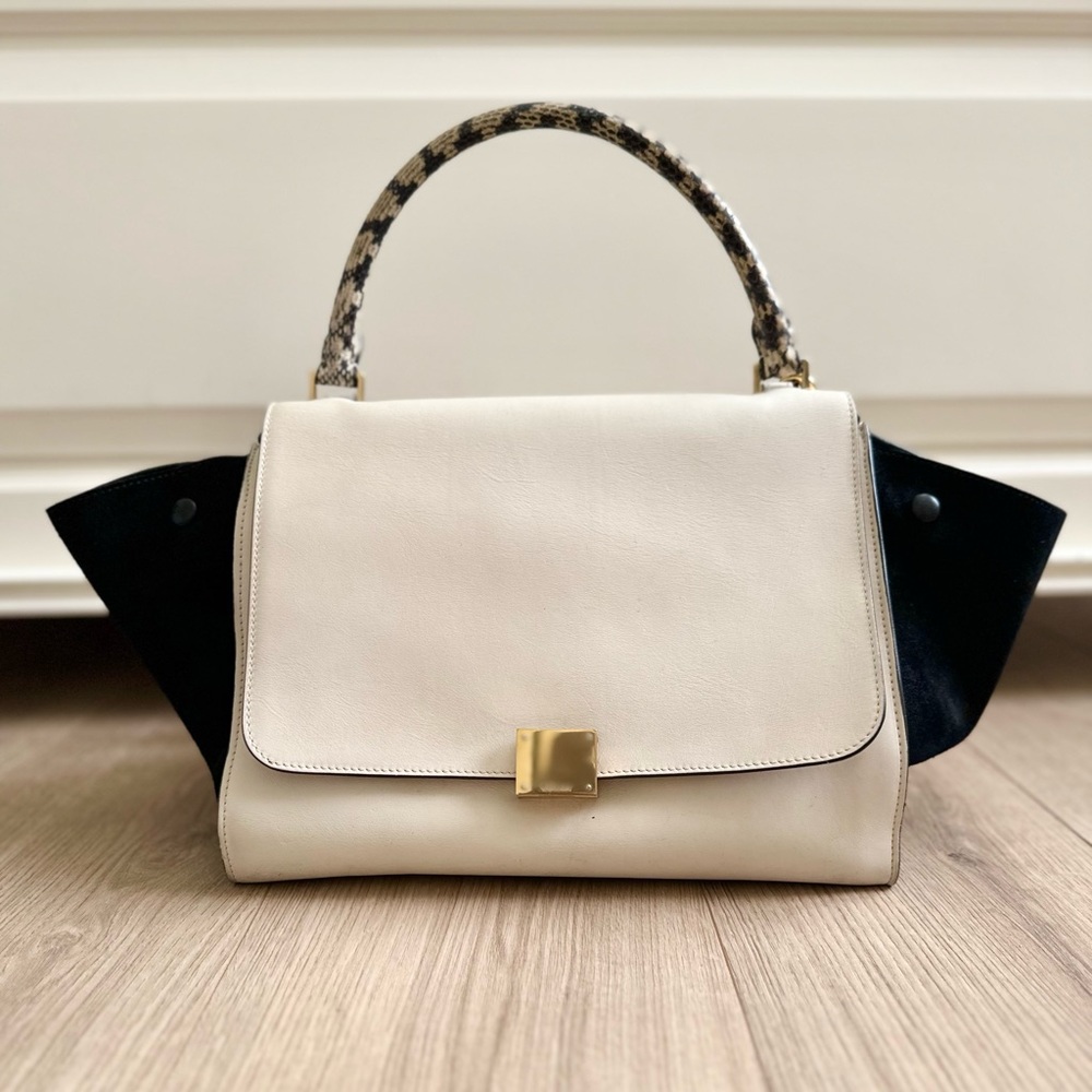 Celine Small Trapeze Bag Black & White with Python Handle